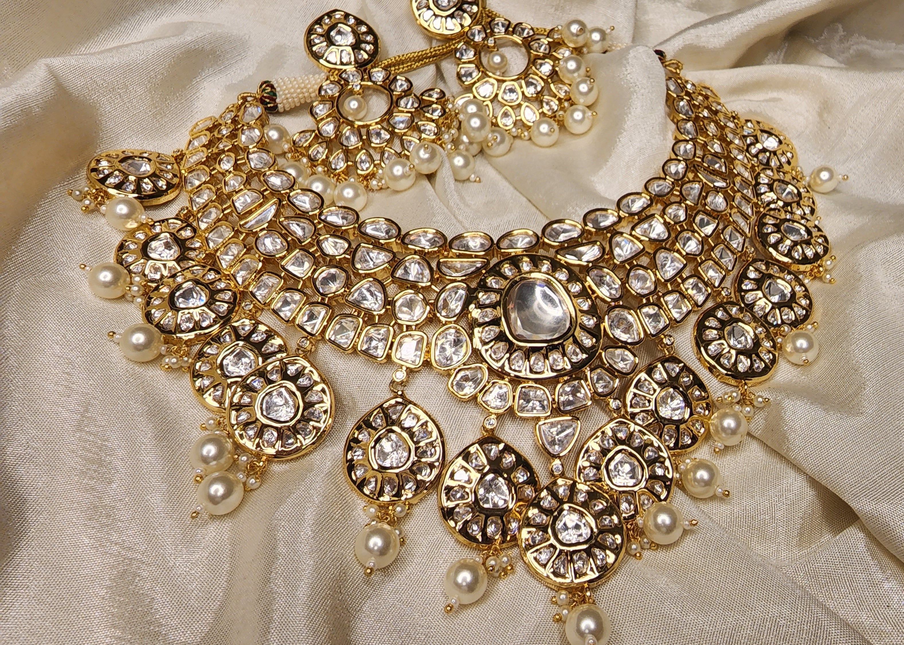 Polki Moissanite Bridal Jewelry Set Premium Imitation Necklace Ear TADco luxury Handcrafted Vegan Bags I Jewellery I accessories