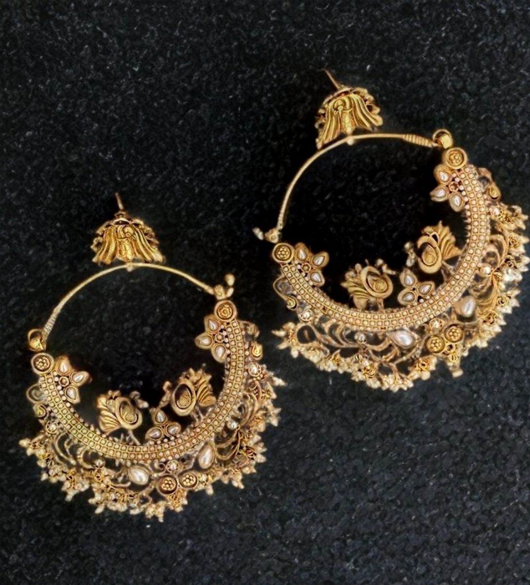 Elegant Gold Chandbali Earrings with Delicate Pearl Detailing