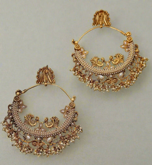 Elegant Gold Chandbali Earrings with Delicate Pearl Detailing