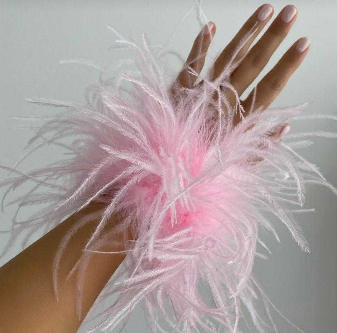 Detachable Feather Band - Baby Pink -  Detachable high density Ostrich feather band adjustable to the wrist - Pair of 2 in each set Color: Baby Pink Detachable Feather Band - Baby Pink Detachable high density Ostrich feather band adjustable to the wrist - Pair of 2 in each set Color: Baby Pink